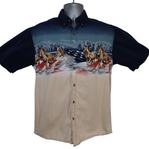 Bit & Bridle Mens S Shirt Rodeo Western Horses USA Cowboy Short Sleeve Patriotic